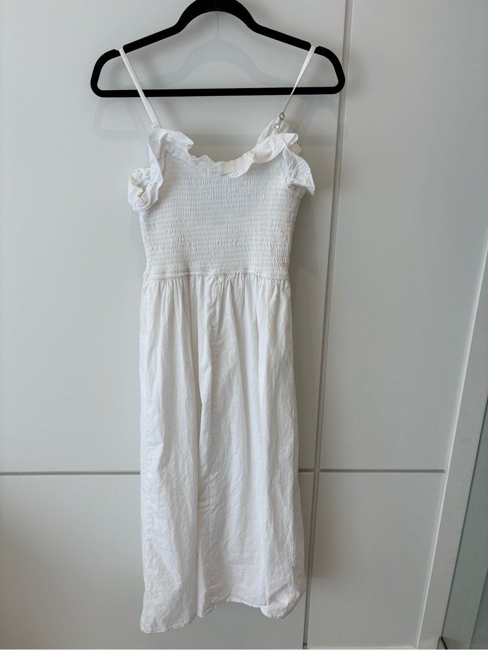 Japa White Smocked Cotton Maxi Dress Ruffle Trim Cottagecore S - Picture 7 of 8